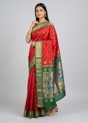 Red Handloom Kanchipuram Pure Silk Saree With Blouse Piece