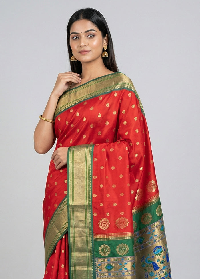 Red Handloom Kanchipuram Pure Silk Saree With Blouse Piece