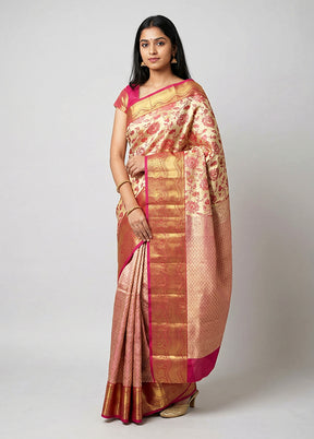 Gold Handloom Kanchipuram Pure Silk Saree With Blouse Piece