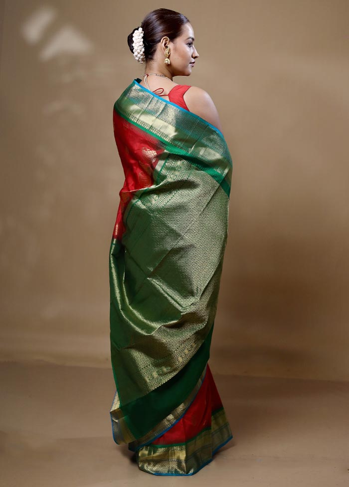 Red Handloom Kanchipuram Pure Silk Saree With Blouse Piece