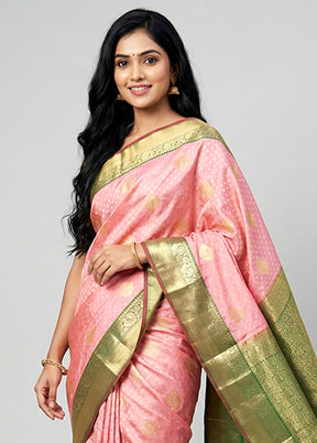 Pink Handloom Kanchipuram Pure Silk Saree With Blouse Piece