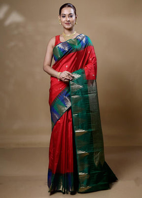 Red Handloom Kanchipuram Pure Silk Saree With Blouse Piece