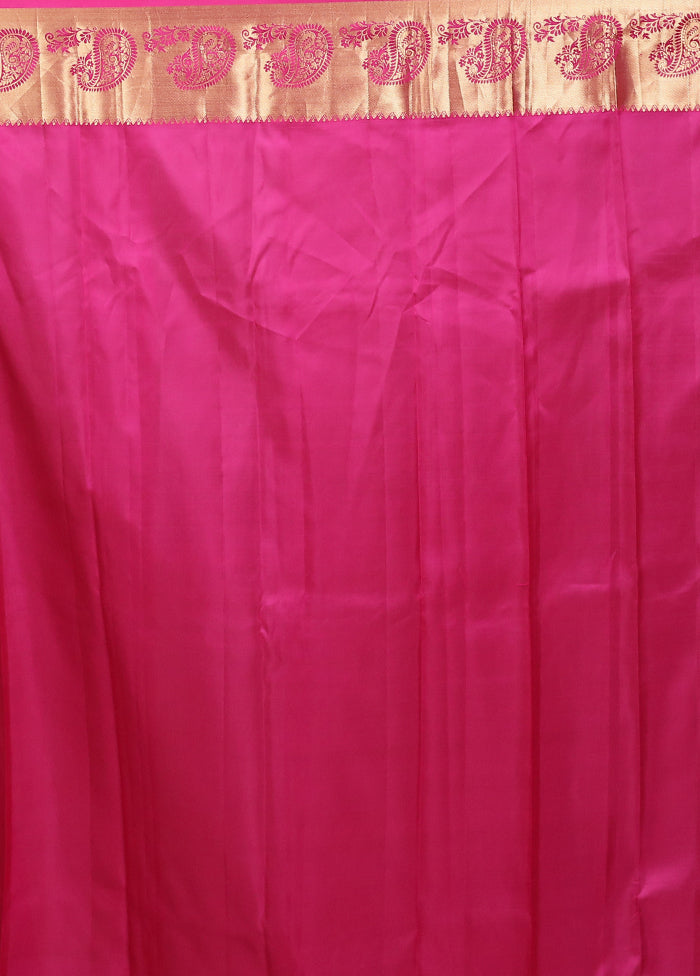 Pink Handloom Kanjivaram Pure Silk Saree With Blouse Piece