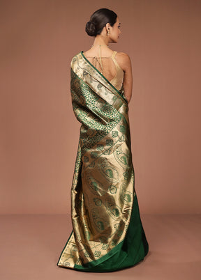 Green Handloom Kanjivaram Pure Silk Saree With Blouse Piece