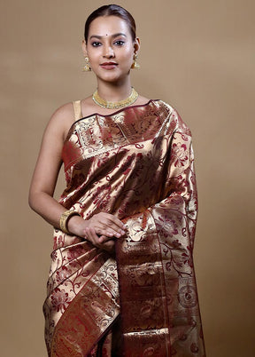 Golden Handloom Kanjivaram Pure Silk Saree With Blouse Piece