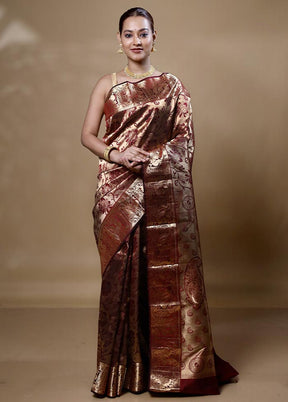 Golden Handloom Kanjivaram Pure Silk Saree With Blouse Piece