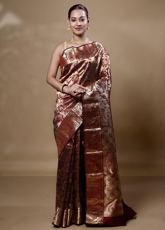Golden Handloom Kanjivaram Pure Silk Saree With Blouse Piece