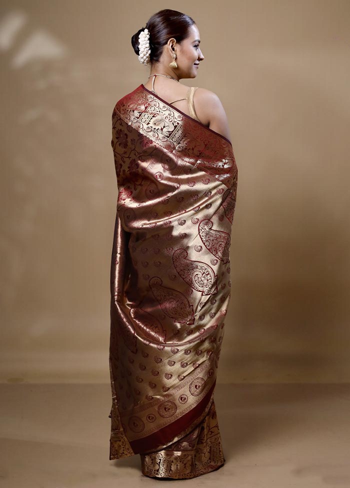 Golden Handloom Kanjivaram Pure Silk Saree With Blouse Piece