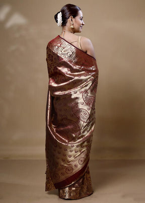 Golden Handloom Kanjivaram Pure Silk Saree With Blouse Piece