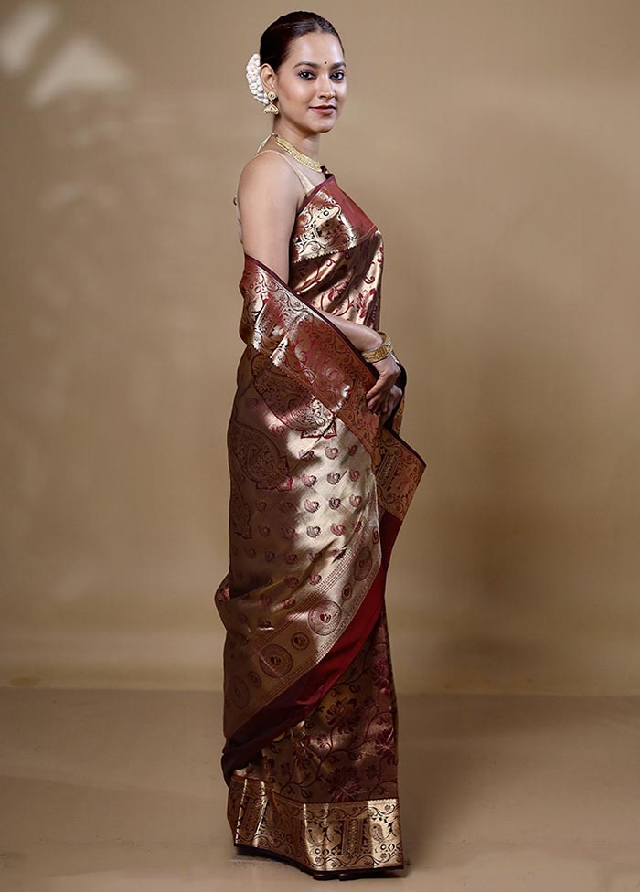 Golden Handloom Kanjivaram Pure Silk Saree With Blouse Piece