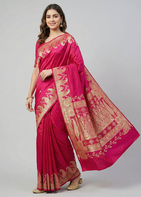Pink Banarasi Silk Saree With Blouse Piece