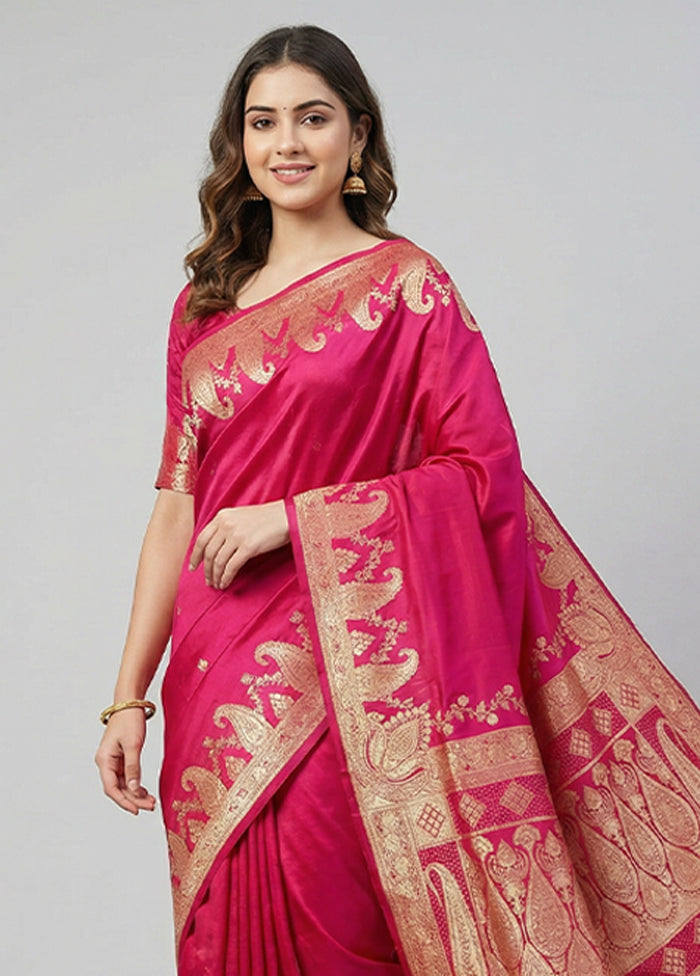 Pink Banarasi Silk Saree With Blouse Piece