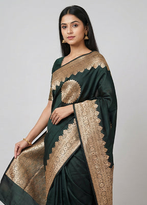 Green Banarasi Silk Saree With Blouse Piece