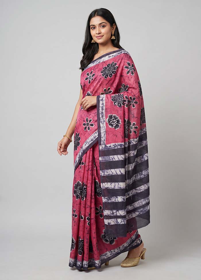Pink Printed Silk Saree Without Blouse Piece