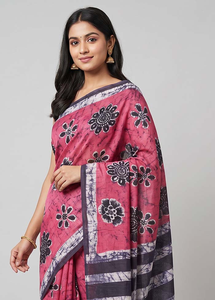 Pink Printed Silk Saree Without Blouse Piece