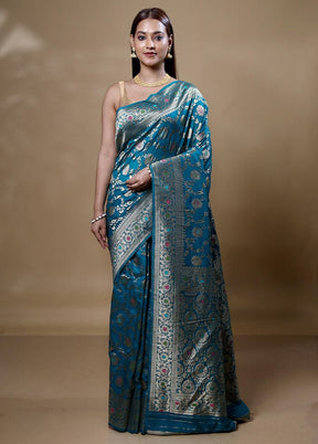 Blue Georgette Saree With Blouse Piece
