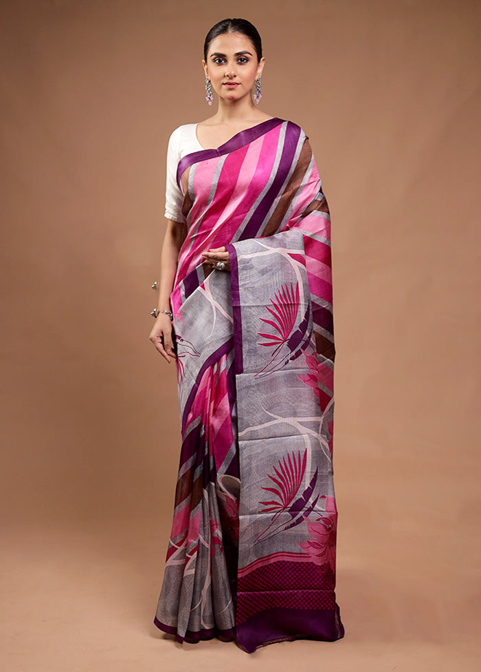 Pink Printed Silk Saree Without Blouse Piece