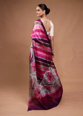 Pink Printed Silk Saree Without Blouse Piece
