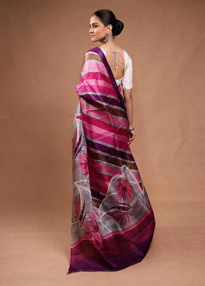 Pink Printed Silk Saree Without Blouse Piece