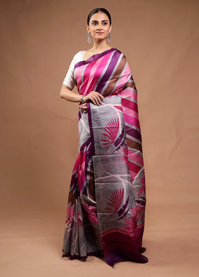 Pink Printed Silk Saree Without Blouse Piece
