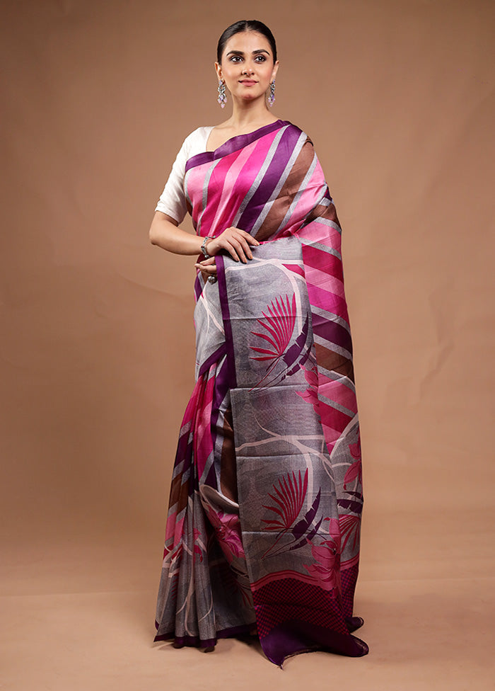 Pink Printed Silk Saree Without Blouse Piece