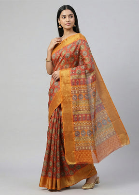 Red Tussar Silk Saree With Blouse Piece