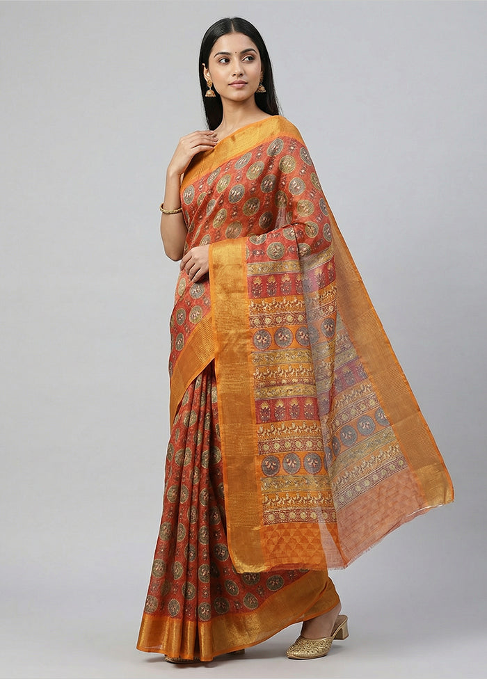 Red Tussar Silk Saree With Blouse Piece