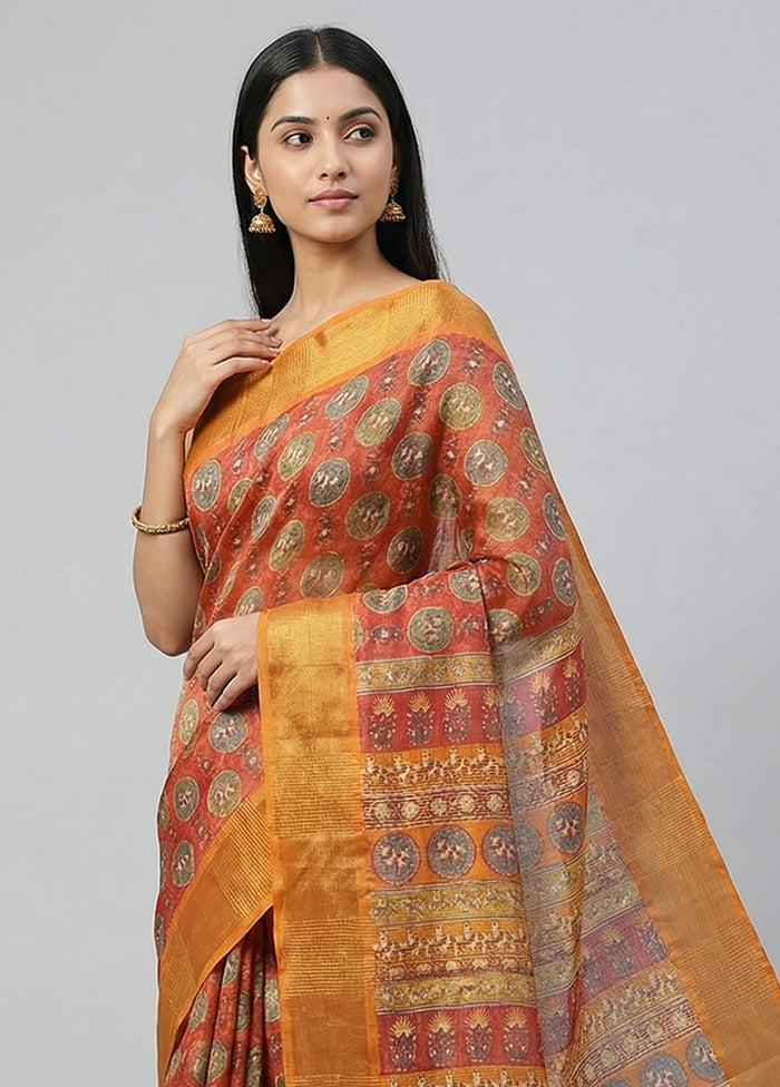 Red Tussar Silk Saree With Blouse Piece