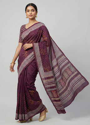 Maroon Printed Pure Silk Saree Without Blouse Piece