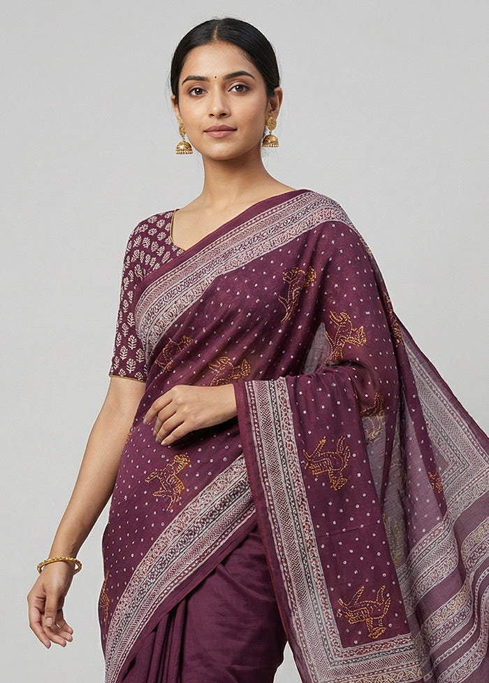 Maroon Printed Pure Silk Saree Without Blouse Piece