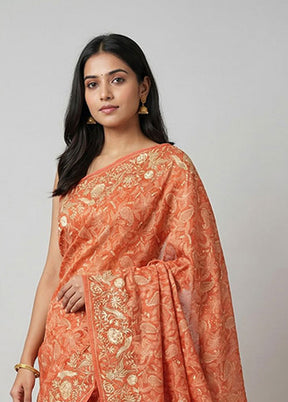 Red Handloom Tussar Pure Silk Saree With Blouse Piece