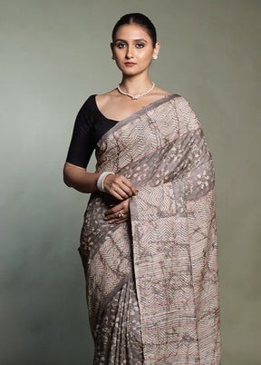 Cream Handloom Tussar Pure Silk Saree With Blouse Piece