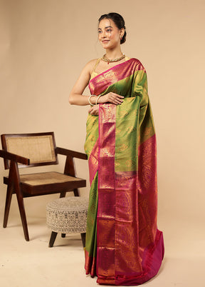 Green Kanjivaram Silk Saree With Blouse Piece