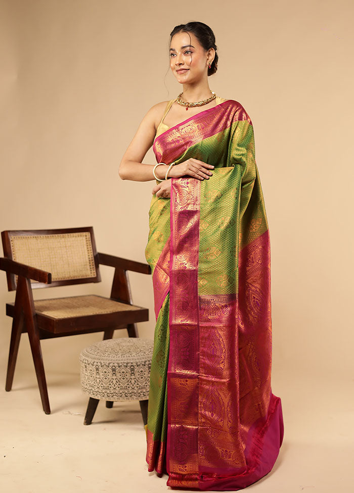 Green Kanjivaram Silk Saree With Blouse Piece