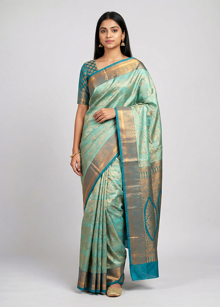 Blue Kanjivaram Silk Saree With Blouse Piece