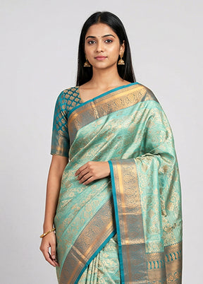 Blue Kanjivaram Silk Saree With Blouse Piece