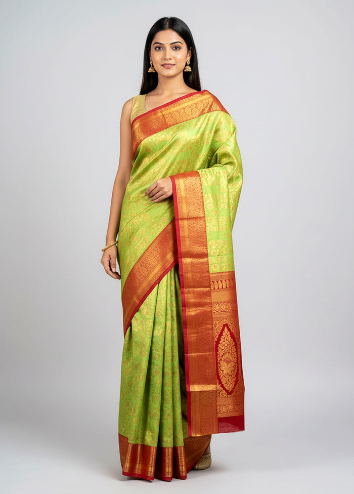 Green Kanjivaram Silk Saree With Blouse Piece