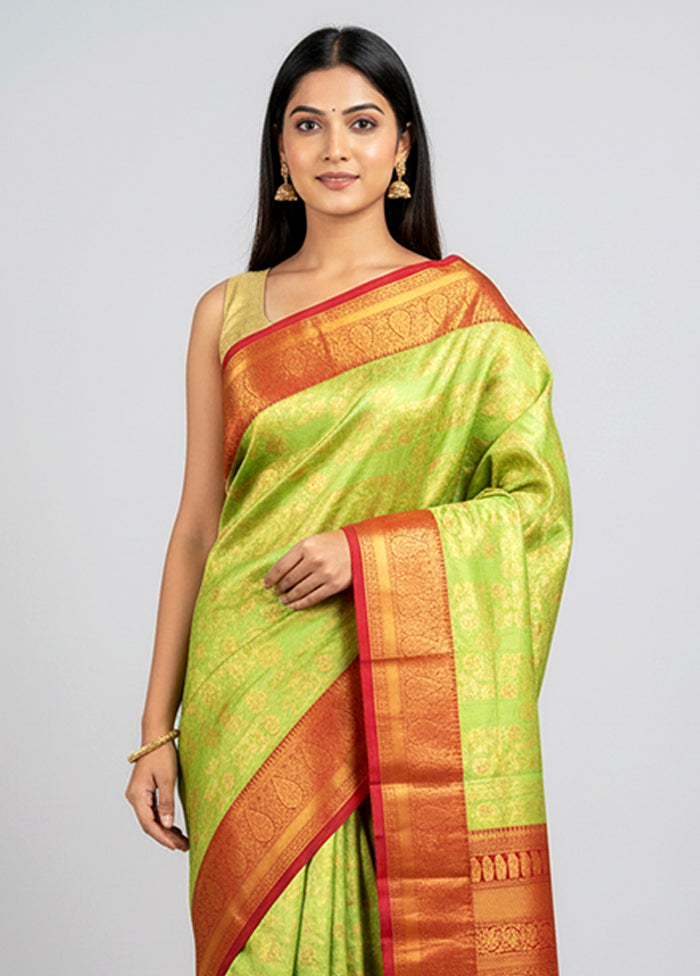 Green Kanjivaram Silk Saree With Blouse Piece