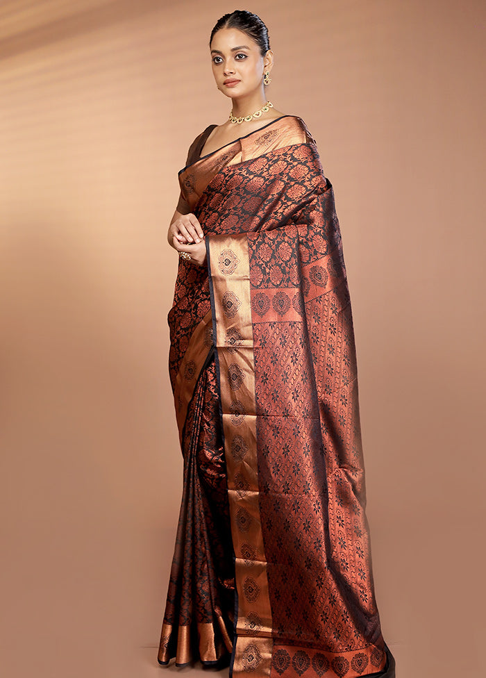 Black Kanjivaram Silk Saree With Blouse Piece