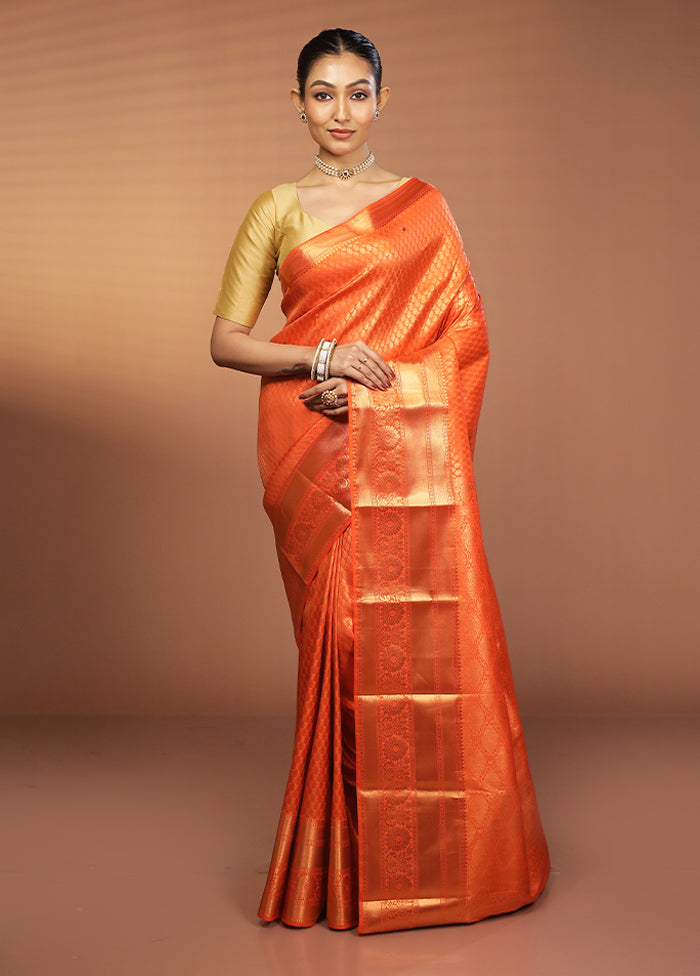 Orange Kanjivaram Silk Saree With Blouse Piece