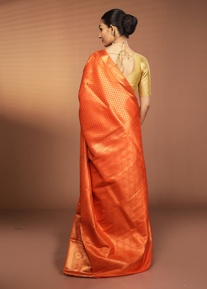 Orange Kanjivaram Silk Saree With Blouse Piece