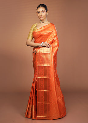 Orange Kanjivaram Silk Saree With Blouse Piece