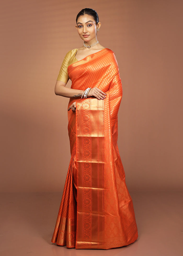 Orange Kanjivaram Silk Saree With Blouse Piece