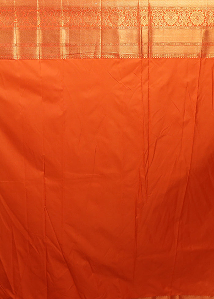 Orange Kanjivaram Silk Saree With Blouse Piece