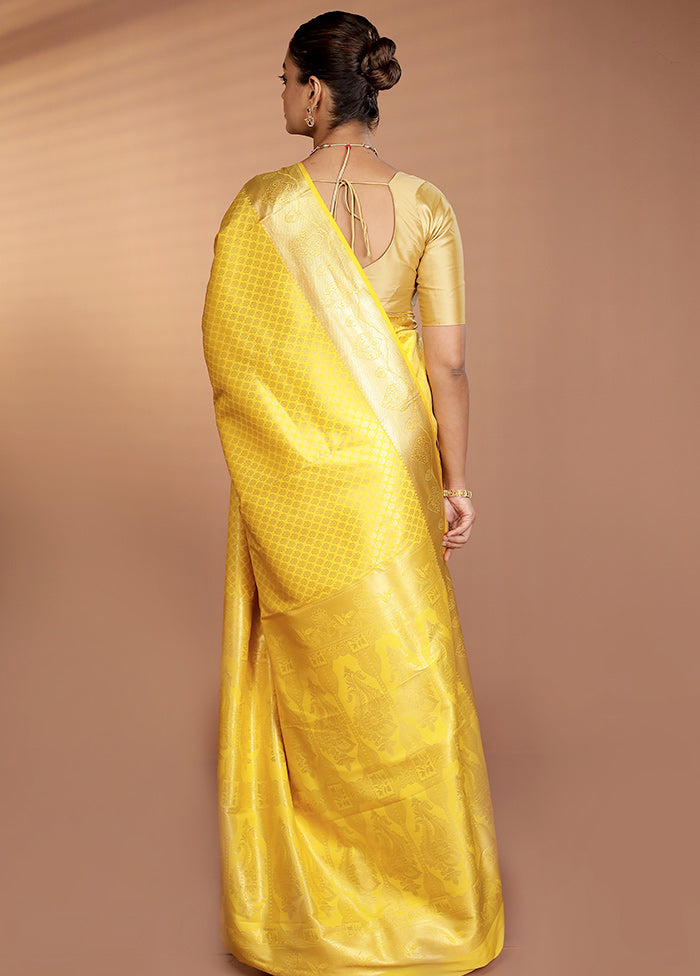 Yellow Kanjivaram Silk Saree With Blouse Piece