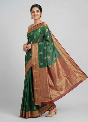 Green Dupion Silk Saree With Blouse Piece