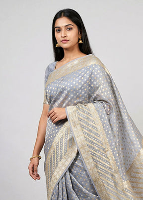 Grey Kora Silk Saree With Blouse Piece