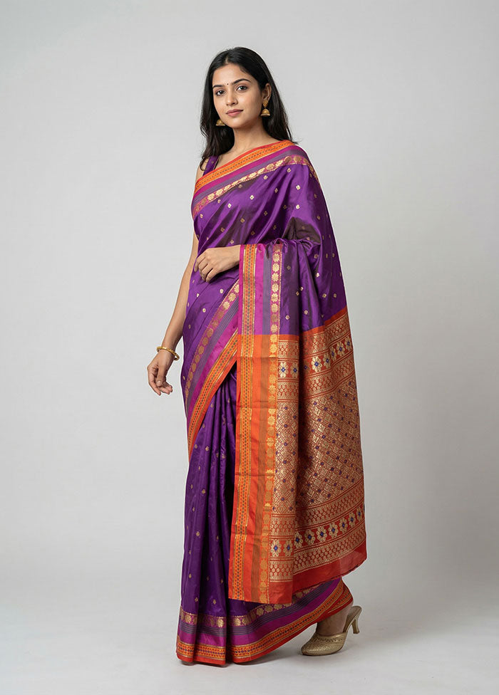 Purple Kanjivaram Silk Saree With Blouse Piece