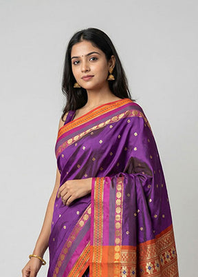 Purple Kanjivaram Silk Saree With Blouse Piece