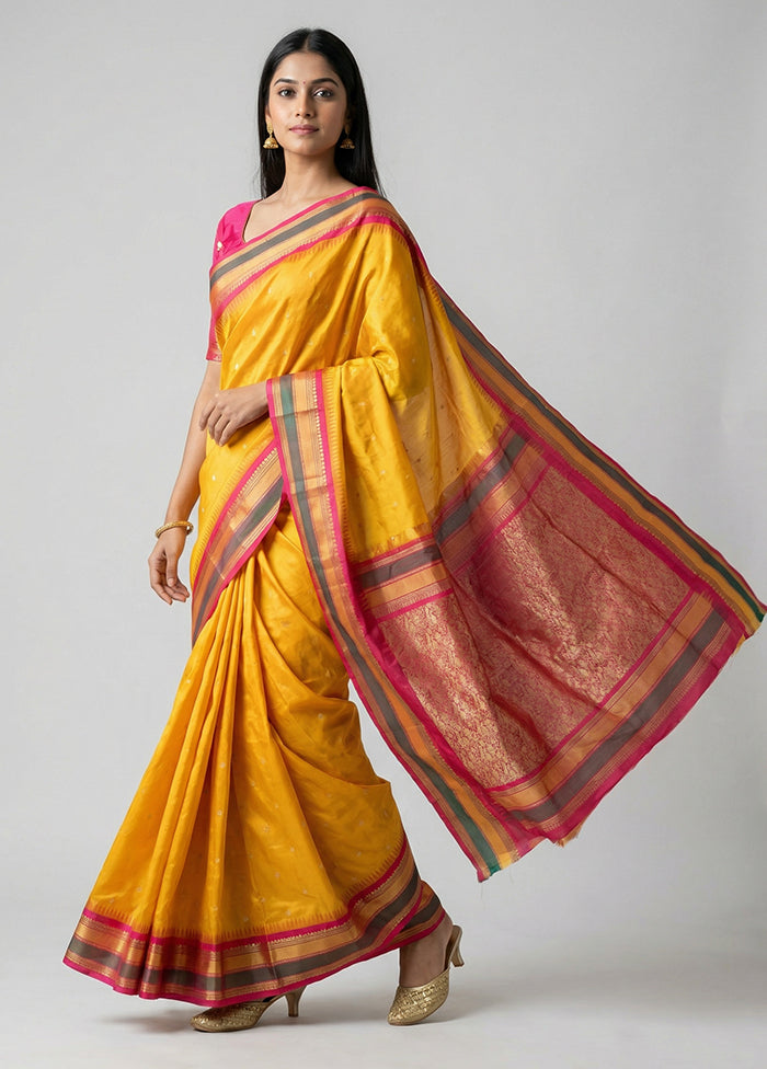 Yellow Kanjivaram Silk Saree With Blouse Piece